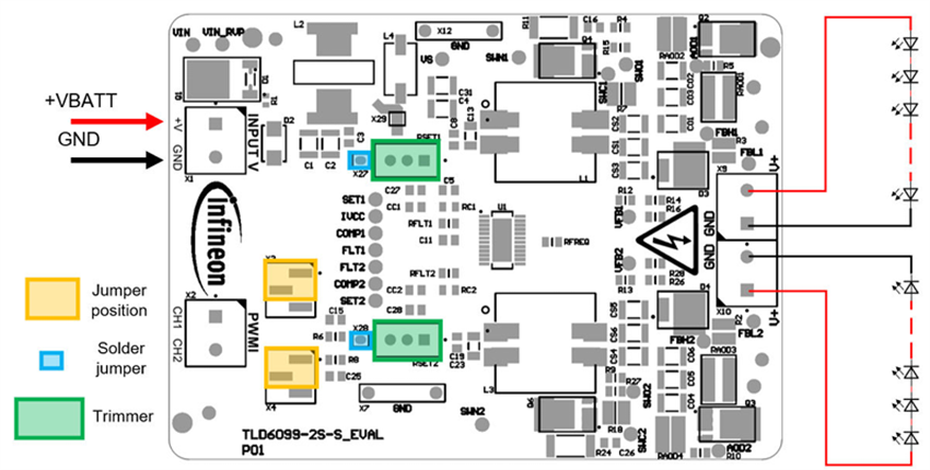Technische Zeichnung - Infineon Technologies TLD6099-2S-S_EVAL Evaluierungsboard